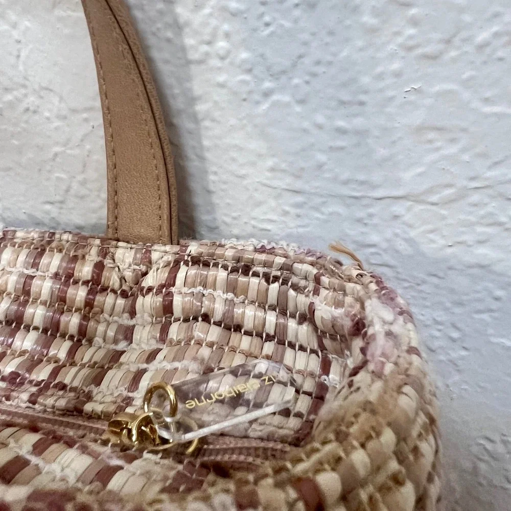 Liz Claiborne Woven Straw Plaid‎ Satchel Handbag Tan Crossbody Bag